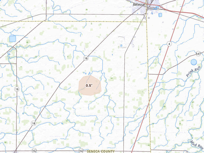 Radar-estimated hail-size map of the storm over Bellevue, OH