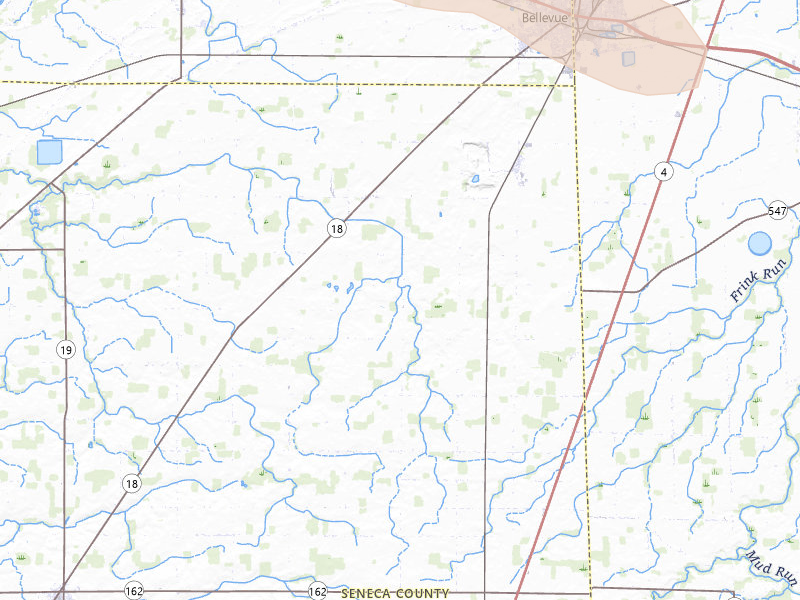 Radar-estimated hail-size map of the storm over Bellevue, OH on Apr 22, 2026