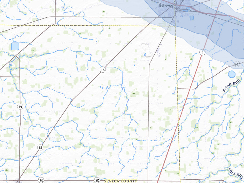 NEXRAD radar-signature map of the hail storm over Bellevue, OH on Apr 22, 2026