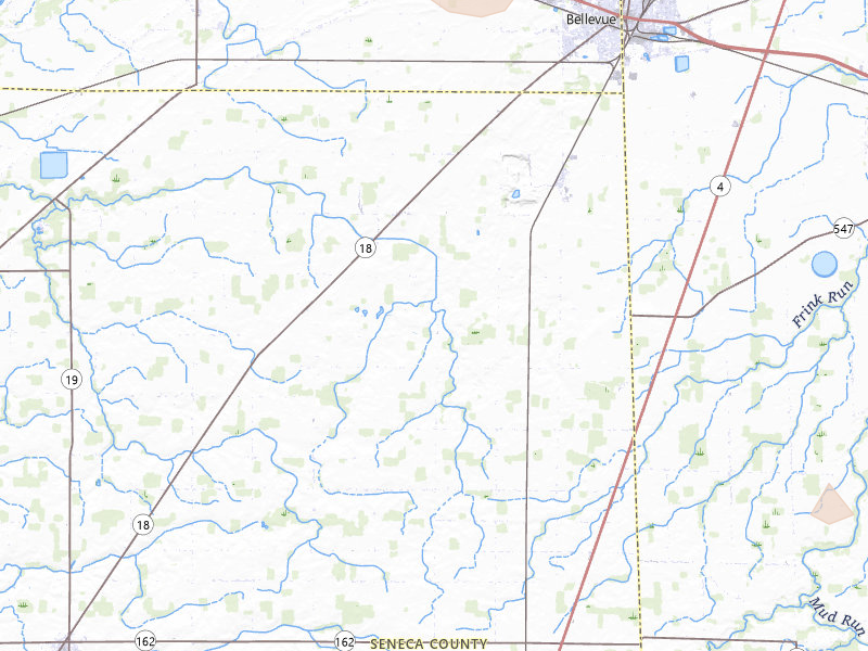 Radar-estimated hail-size map of the storm over Bellevue, OH on Jul 10, 2026