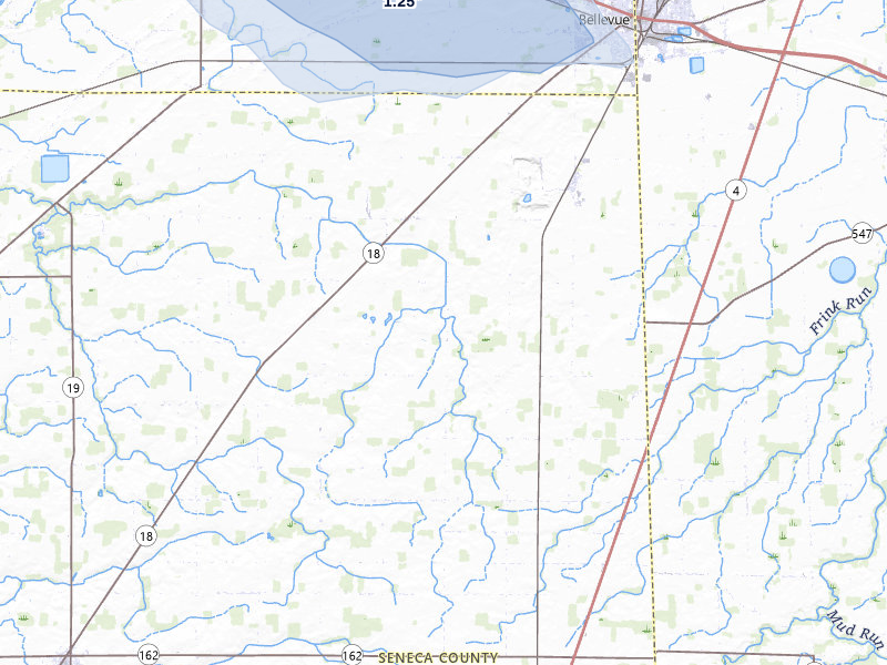 NEXRAD radar-signature map of the hail storm over Bellevue, OH on Jul 10, 2026