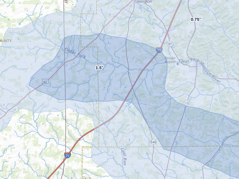 NEXRAD radar-signature map of the hail over Bellville, OH