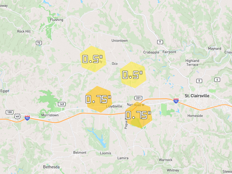 Hail map of Belmont, OH on Jun 6, 2026, hail up to 0.75"