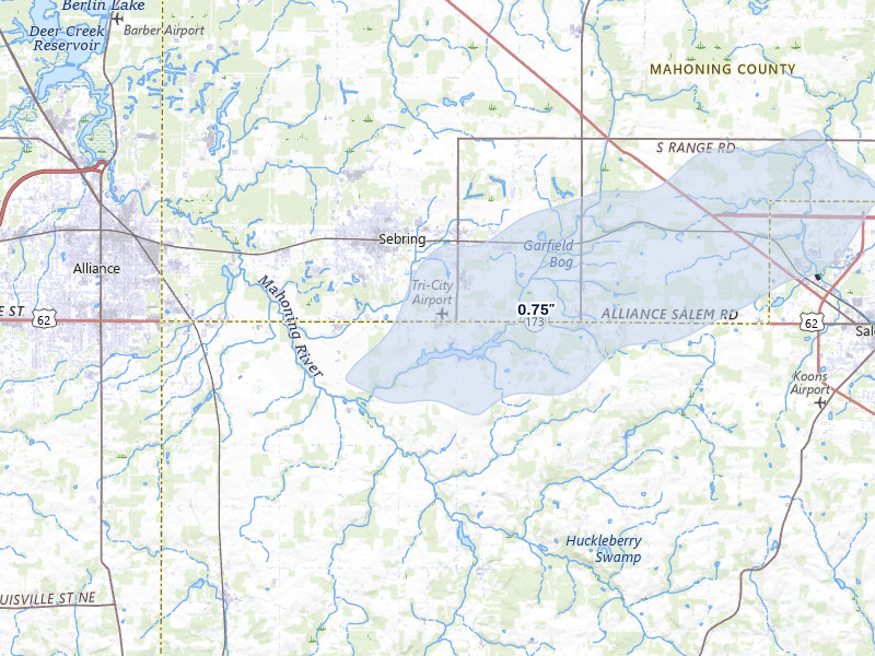 NEXRAD radar-signature map of the hail over Beloit, OH