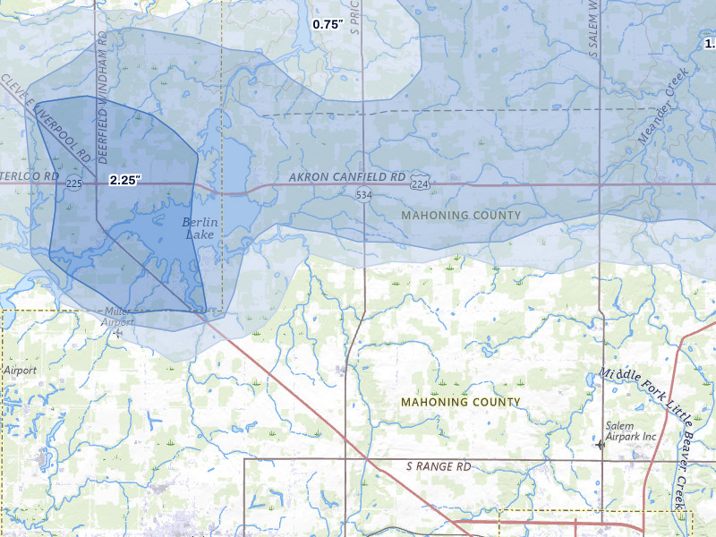 NEXRAD radar-signature map of the hail over Berlin Center, OH