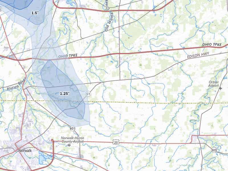 NEXRAD radar-signature map of the hail storm over Berlin Heights, OH on Jun 6, 2026