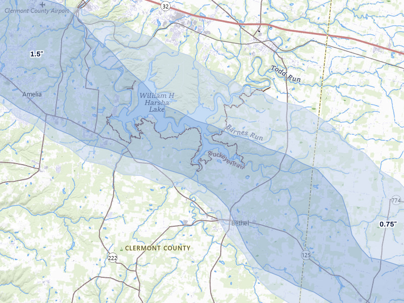 NEXRAD radar-signature map of the hail over Bethel, OH