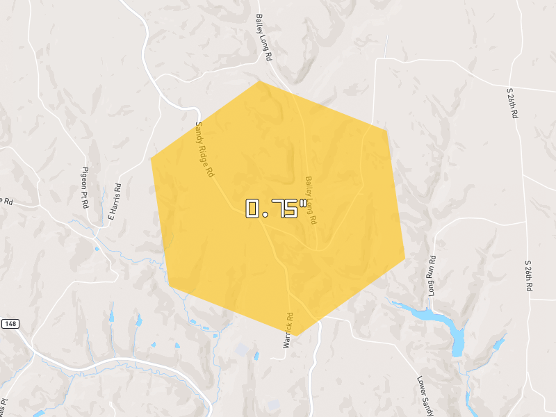 Hail map of Bethesda, OH on Jul 21, 2026, hail up to 0.75"