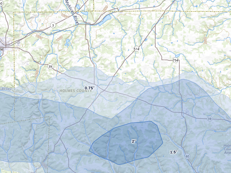 NEXRAD radar-signature map of the hail storm over Big Prairie, OH on Mar 22, 2026