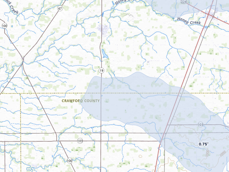 NEXRAD radar-signature map of the hail storm over Bloomville, OH on Mar 22, 2026