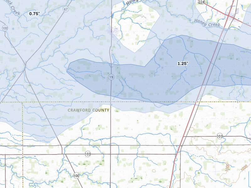 NEXRAD radar-signature map of the hail storm over Bloomville, OH on Mar 31, 2026