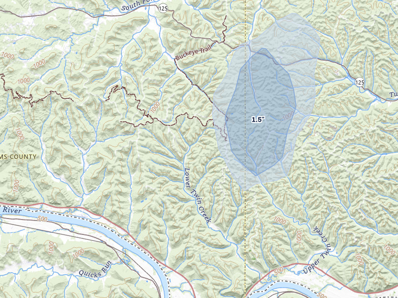 NEXRAD radar-signature map of the hail storm over Blue Creek, OH on Jul 6, 2026