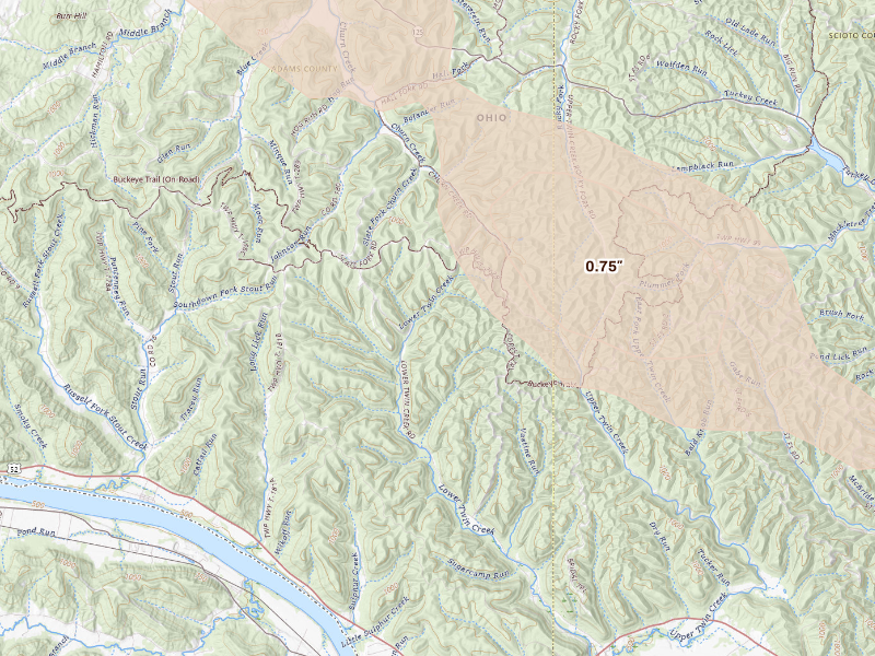 Radar-estimated hail-size map of the storm over Blue Creek, OH