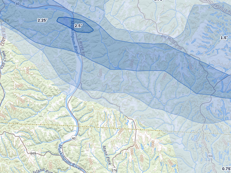 NEXRAD radar-signature map of the hail over Blue Rock, OH
