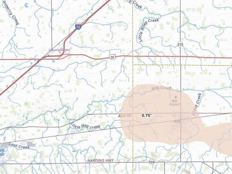 Radar-estimated hail-size map of the storm over Bluffton, OH on Apr 3, 2026