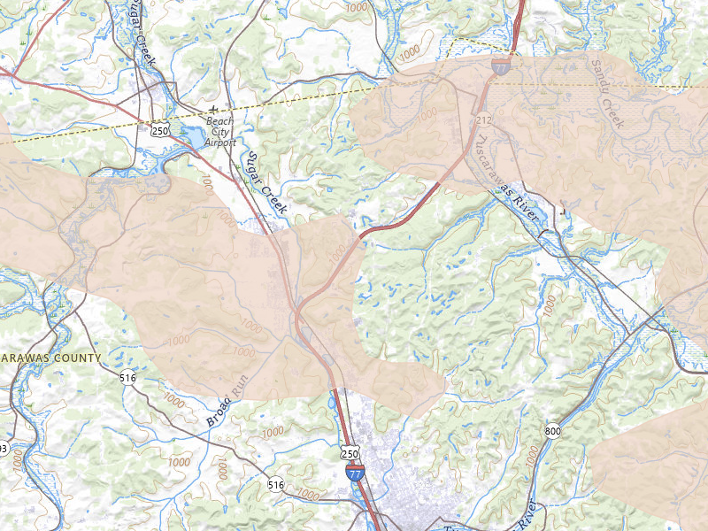 Radar-estimated hail-size map of the storm over Bolivar, OH on Aug 10, 2026