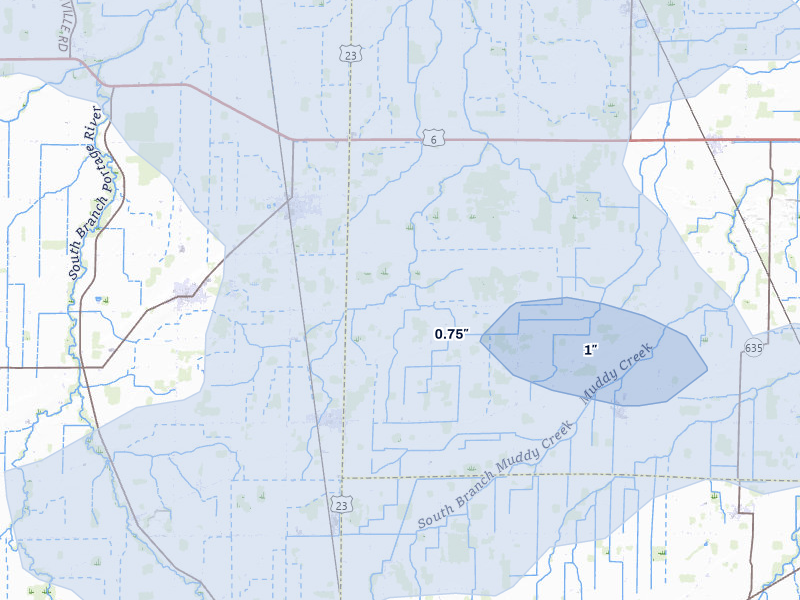 NEXRAD radar-signature map of the hail over Bradner, OH