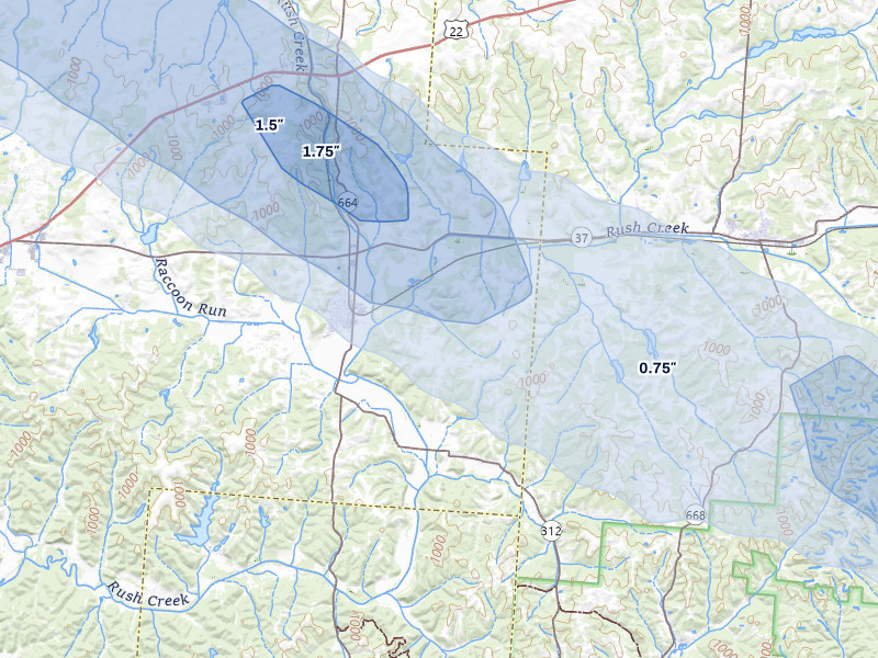 NEXRAD radar-signature map of the hail over Bremen, OH
