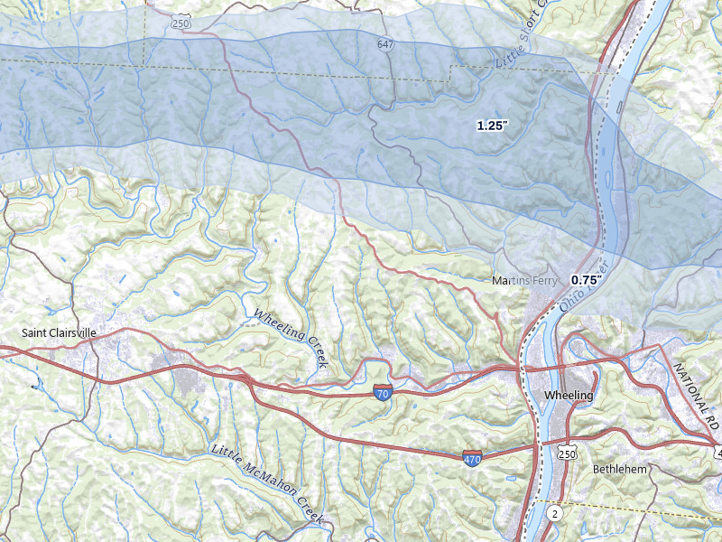 NEXRAD radar-signature map of the hail storm over Bridgeport, OH on May 13, 2026
