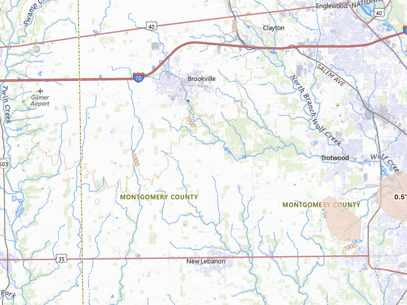 Radar-estimated hail-size map of the storm over Brookville, OH on Jul 21, 2026