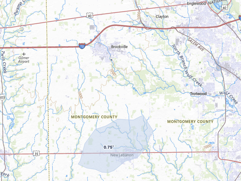 NEXRAD radar-signature map of the hail over Brookville, OH