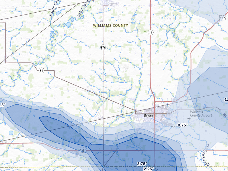 NEXRAD radar-signature map of the hail storm over Bryan, OH on Mar 26, 2026