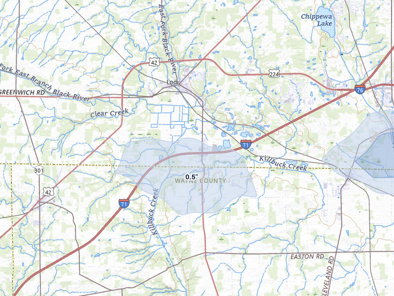 NEXRAD radar-signature map of the hail storm over Burbank, OH on Mar 22, 2026