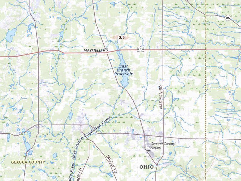 Radar-estimated hail-size map of the storm over Burton, OH on Jul 27, 2026