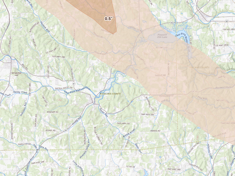 Radar-estimated hail-size map of the storm over Butler, OH on Sep 16, 2026