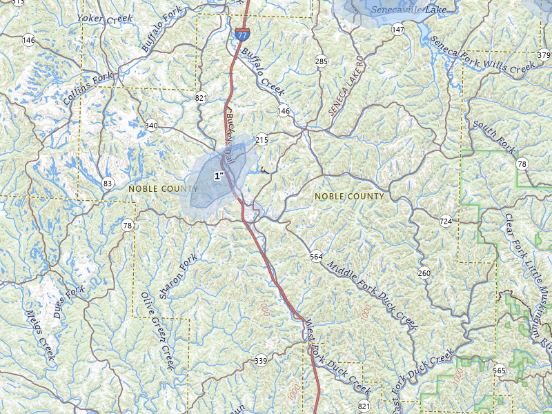 NEXRAD radar-signature map of the hail over Caldwell, OH