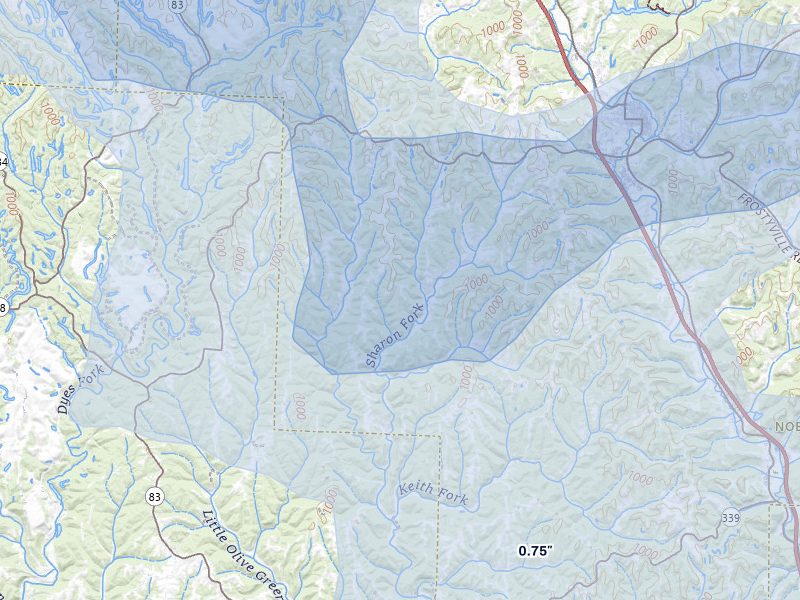 NEXRAD radar-signature map of the hail storm over Caldwell, OH on Aug 22, 2026