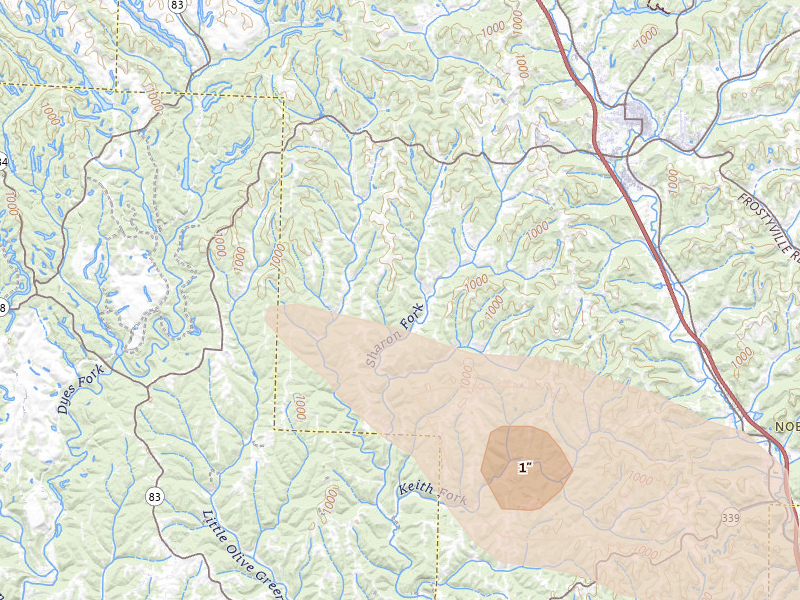 Radar-estimated hail-size map of the storm over Caldwell, OH