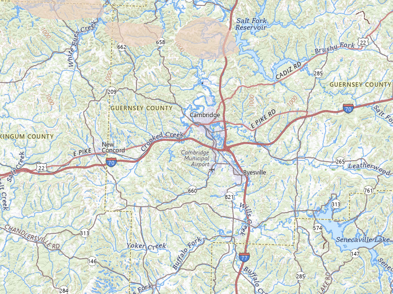 Radar-estimated hail-size map of the storm over Cambridge, OH on Mar 26, 2026
