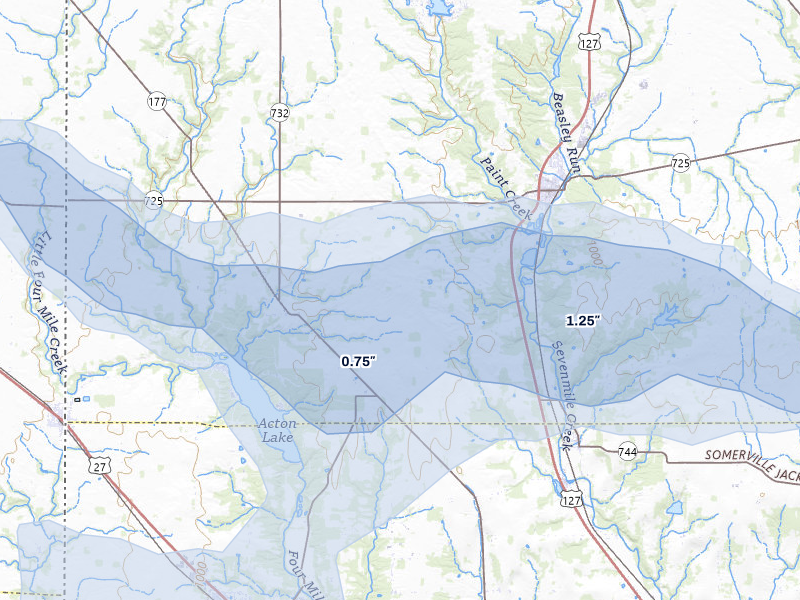 NEXRAD radar-signature map of the hail storm over Camden, OH on Aug 11, 2026