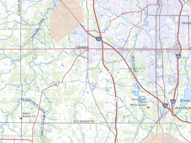 Radar-estimated hail-size map of the storm over Canfield, OH on Jul 3, 2026