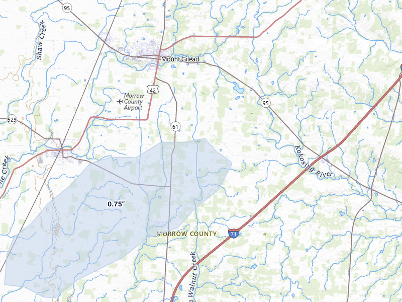 NEXRAD radar-signature map of the hail storm over Cardington, OH on May 16, 2026