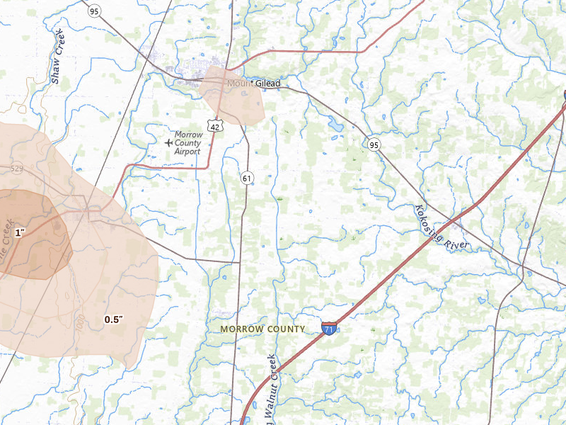 Radar-estimated hail-size map of the storm over Cardington, OH