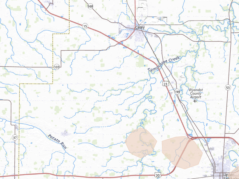 Radar-estimated hail-size map of the storm over Carey, OH on Mar 26, 2026