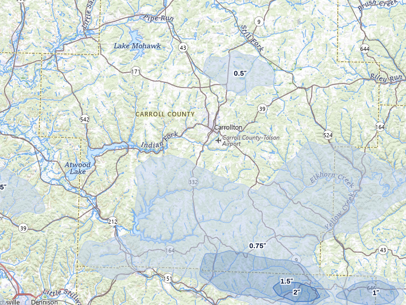 NEXRAD radar-signature map of the hail storm over Carrollton, OH on Mar 22, 2026