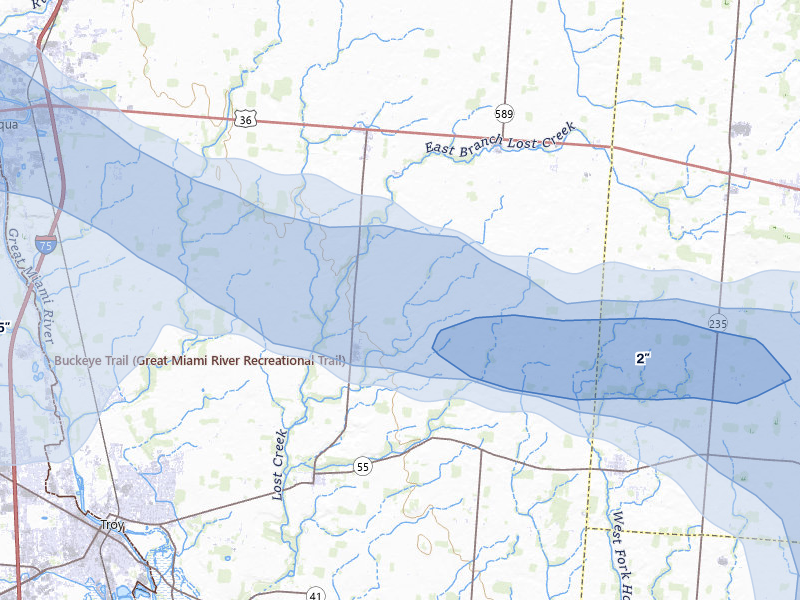 NEXRAD radar-signature map of the hail storm over Casstown, OH on Mar 22, 2026