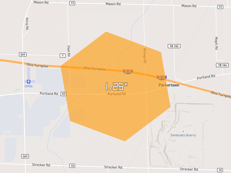 Hail map of Castalia, OH on Jun 6, 2026, hail up to 1.25"