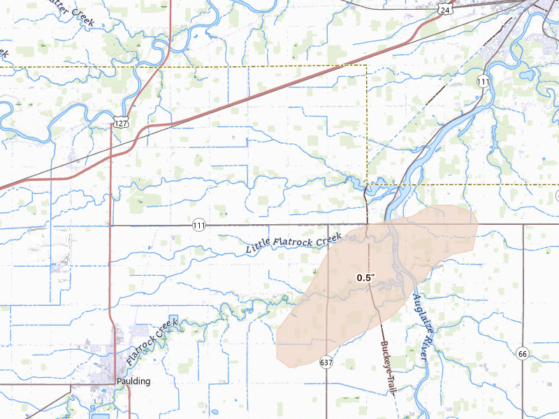 Radar-estimated hail-size map of the storm over Cecil, OH on Apr 13, 2026