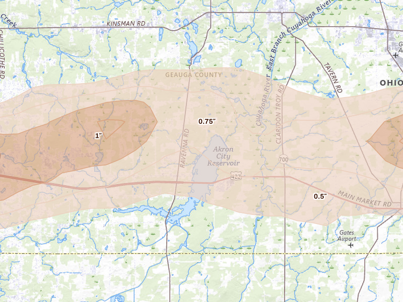 Radar-estimated hail-size map of the storm over Chagrin Falls, OH