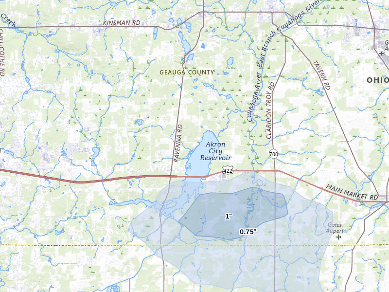 NEXRAD radar-signature map of the hail storm over Chagrin Falls, OH on Jul 3, 2026
