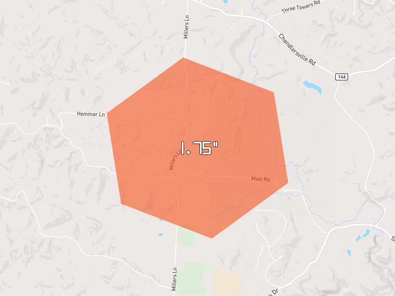Hail map of Chandlersville, OH on Jun 6, 2026, hail up to 1.75"