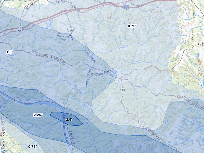 NEXRAD radar-signature map of the hail over Chandlersville, OH