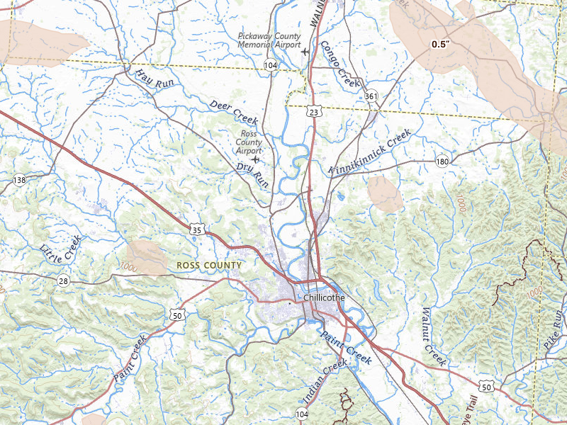 Radar-estimated hail-size map of the storm over Chillicothe, OH on Aug 11, 2026