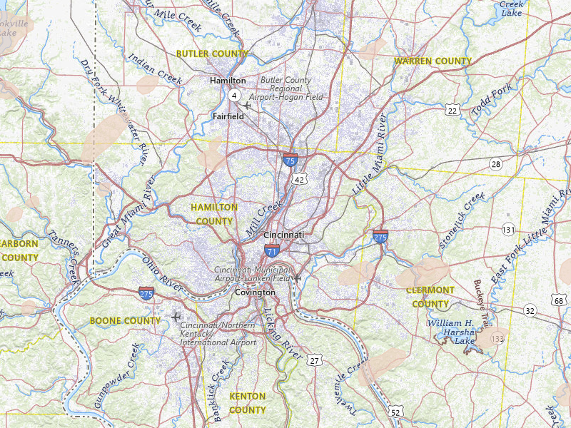Radar-estimated hail-size map of the storm over Cincinnati, OH on Aug 7, 2026