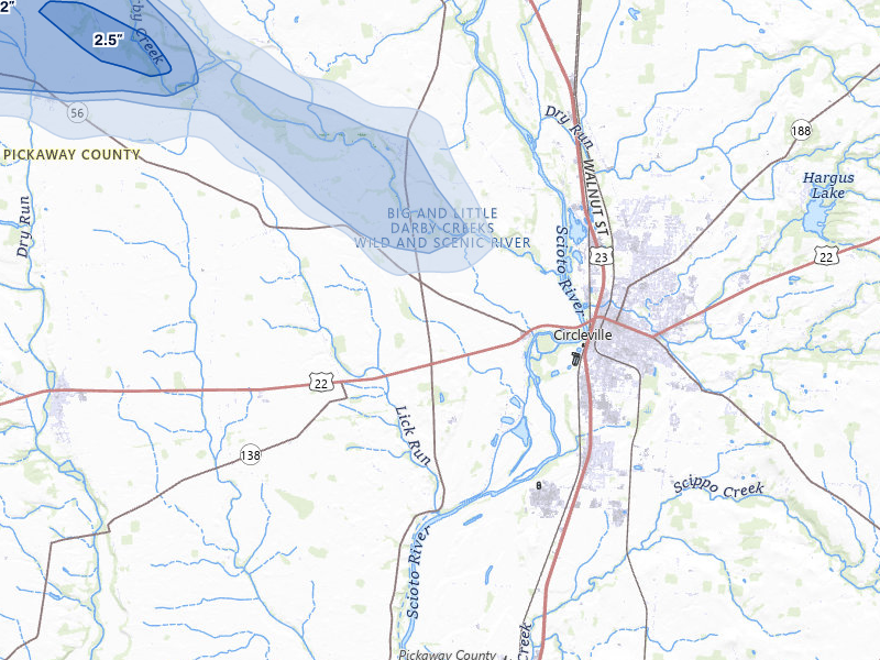 NEXRAD radar-signature map of the hail storm over Circleville, OH on Jun 6, 2026