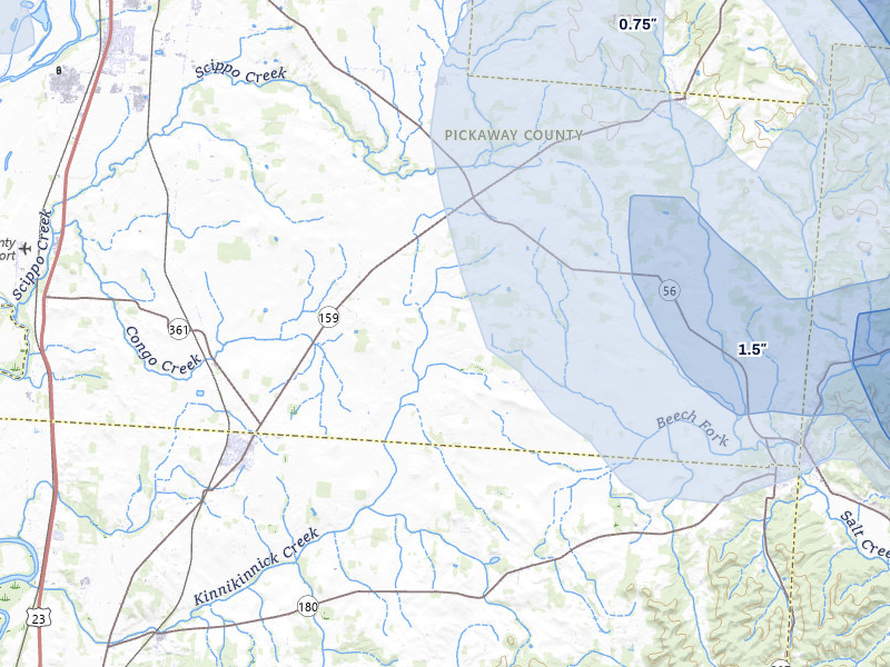 NEXRAD radar-signature map of the hail storm over Circleville, OH on Aug 10, 2026
